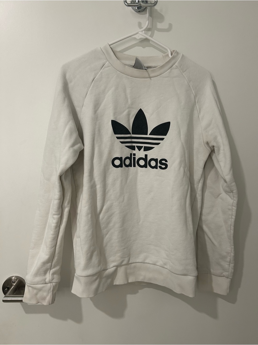 adidas Off-White Crewneck Sweatshirt with Black Trefoil